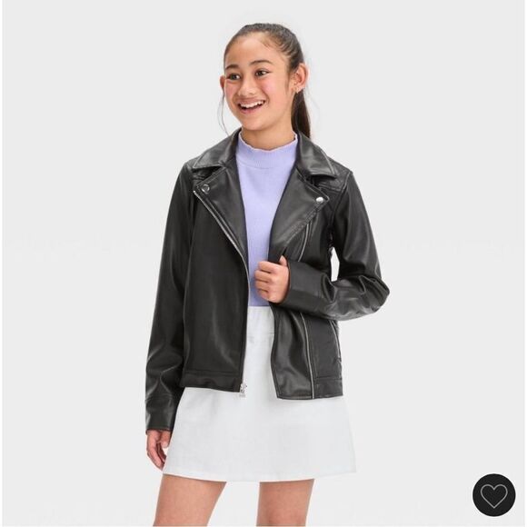 Art Class Girl’s Black Quilted Faux Leather Full Zip Moto Jacket XL - Picture 1 of 3